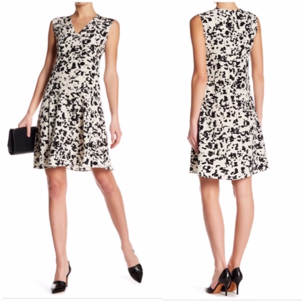Vince Confetti Print Drop Waist 100% Silk Dress